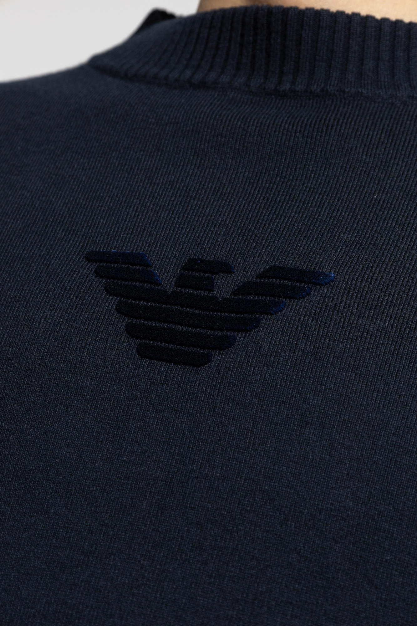 Navy blue Sweater with logo and velvet finish Emporio Armani Vitkac Canada